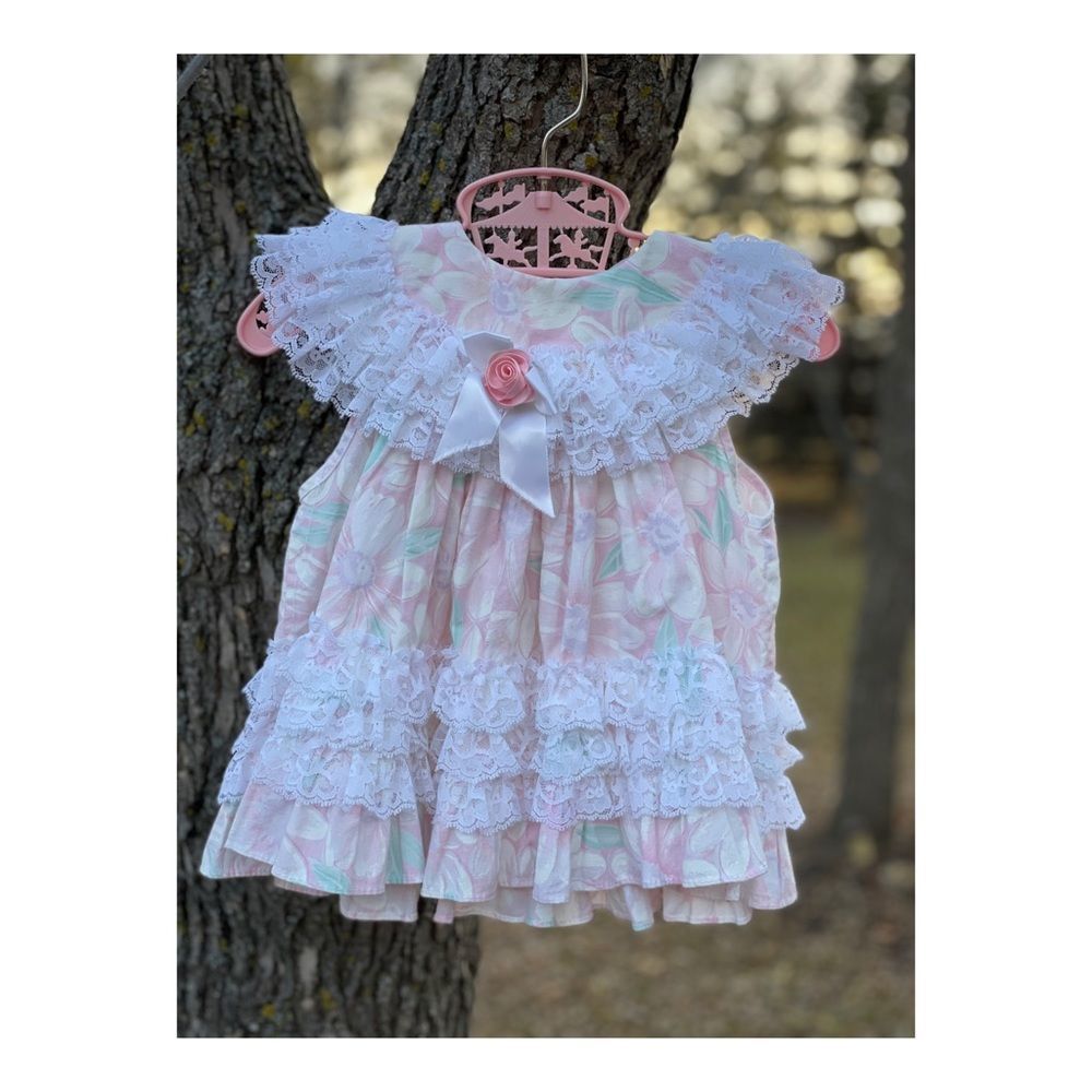 80s Kotton Kandy Dress Sz 12M Circle Skirt Tiered Lace Ruffles Floral